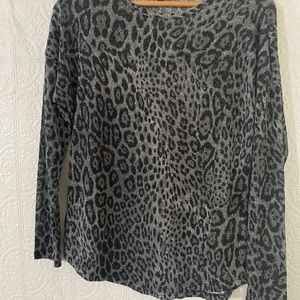 INC | International Concepts | Crew Neck Sweater | Gray Leopard | Small